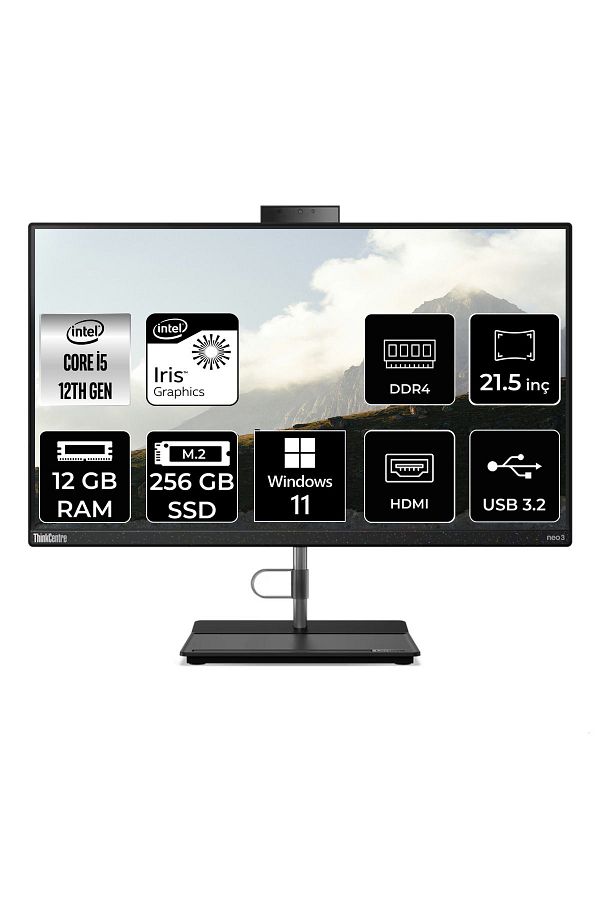 LENOVO THİNKCENTRE NEO 30A i5 1235U 12GB RAM 256GB SSD 21.5" FHD W11P ALL IN ONE PC 12B3003RTX