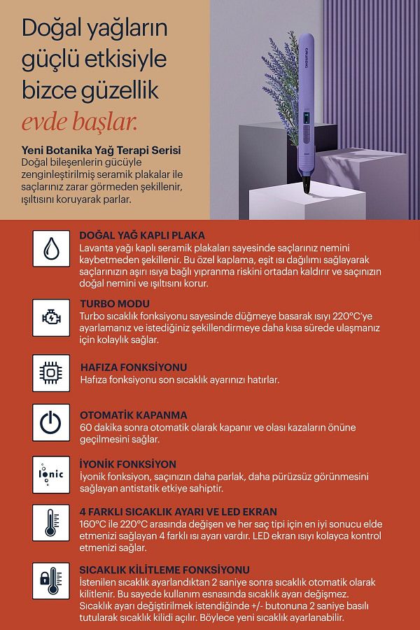 Grundig HS 7032 Botanika Lavanta Yağ Terapisi Saç Düzleştirici - Görsel 3