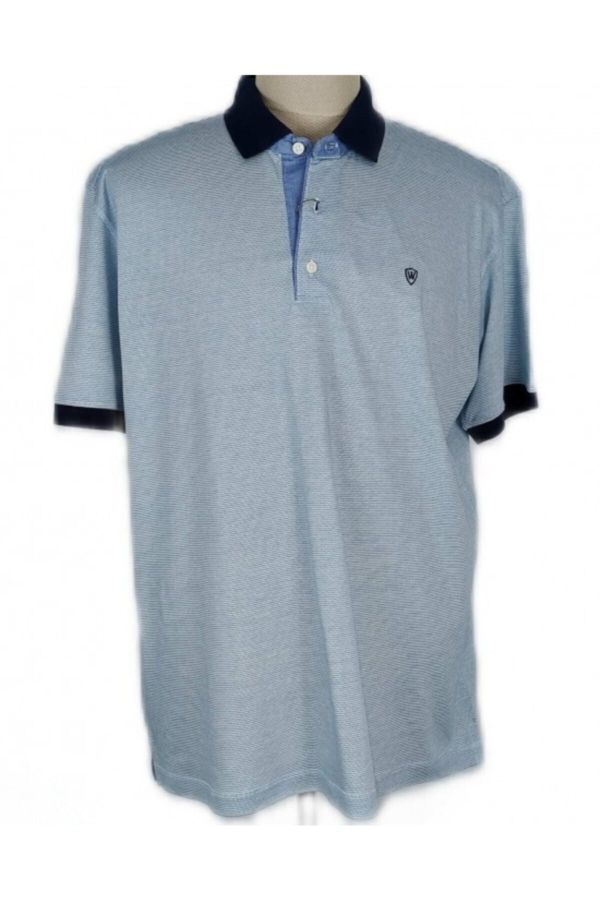 T194133-beyaz Mavi Çizgili Büyük Beden Polo Yaka Klasik T-shirt
