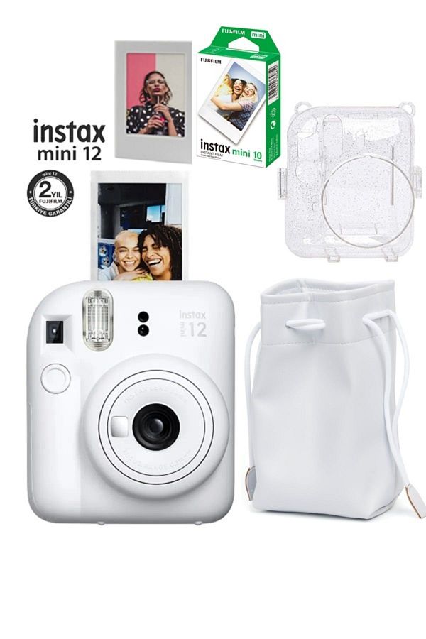 Fujifilm Instax Mini 12 Fotoğraf Makinesi-10lu Film-Büzgülü Kılıf-Simli Koruyucu Kılıf ve Mıknatıslı Çerçeve