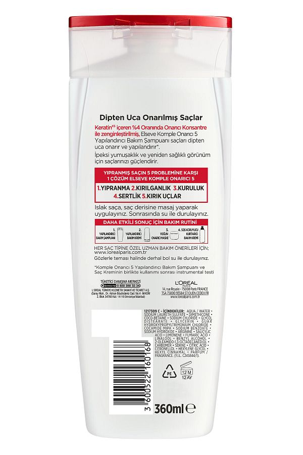 Komple Onarıcı 5 Yıpranmış Saçlar Için Keratinxs Içeren Yapılandırıcı Bakım Şampuanı 360 ml_2