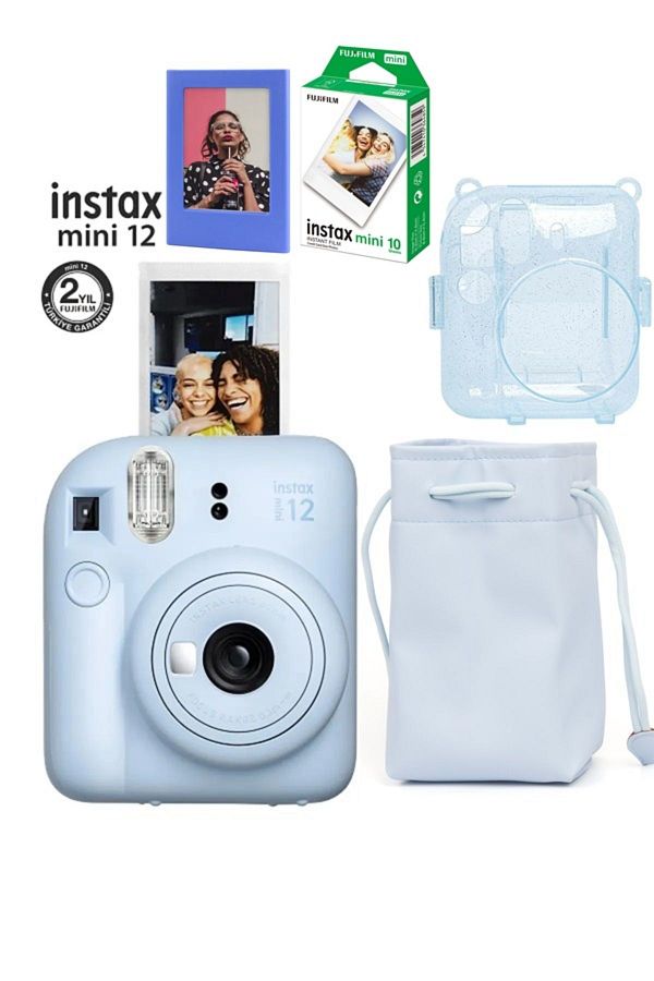Fujifilm Instax Mini 12 Fotoğraf Makinesi-10lu Film-Büzgülü Kılıf-Simli Koruyucu Kılıf ve Mıknatıslı Çerçeve