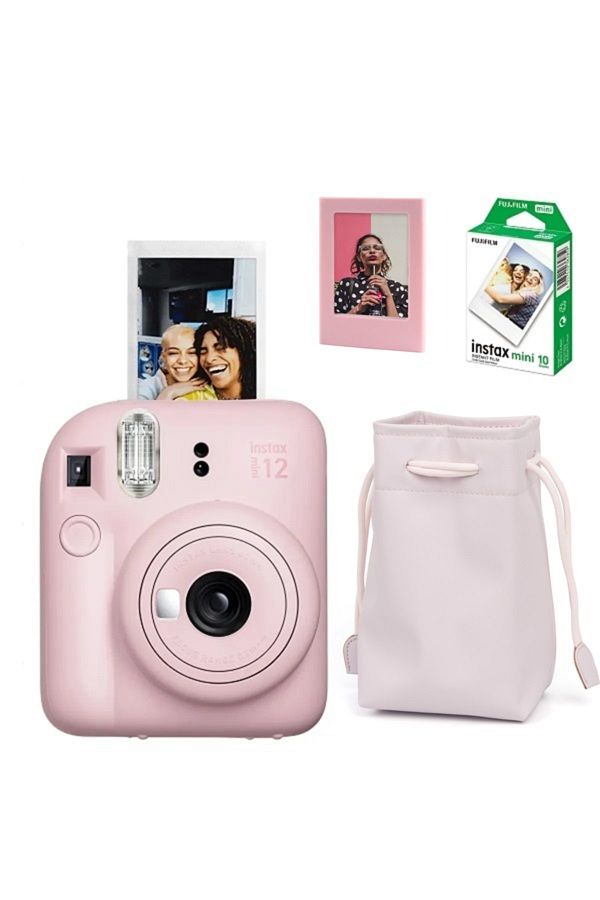 Fujifilm Instax Mini 12 Fotoğraf Makinesi-10lu Film-büzgülü Kılıf Ve Mıknatıslı Çerçeve Seti 2 Pembe