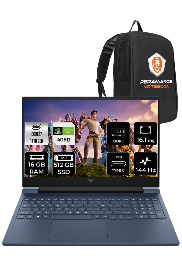 HP VİCTUS 16 i7 14700HX 16GB 512GB SSD RTX4060/8GB 144HZ 16.1'' FHD FDOS 9J205EA & PER4 ÇANTA