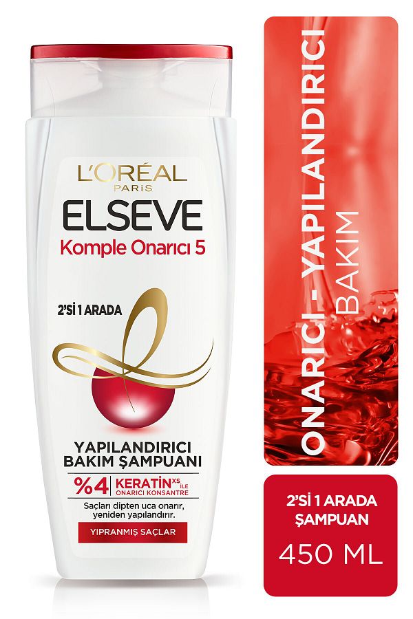 Komple Onarıcı 5 Yıpranmış Saçlar Için Keratinxs Içeren Yapılandırıcı Bakım Şampuanı 2si1arada 450ml Madam10
