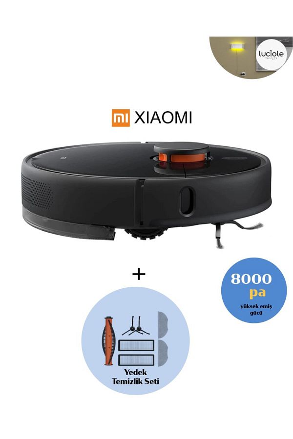 Xiaomi Robot Süpürge Süper Mod 8000Pa Yüksek Güç Wi-Fi Akıllı Kontrol Halı Tanıma Paspas Lambader Hediye