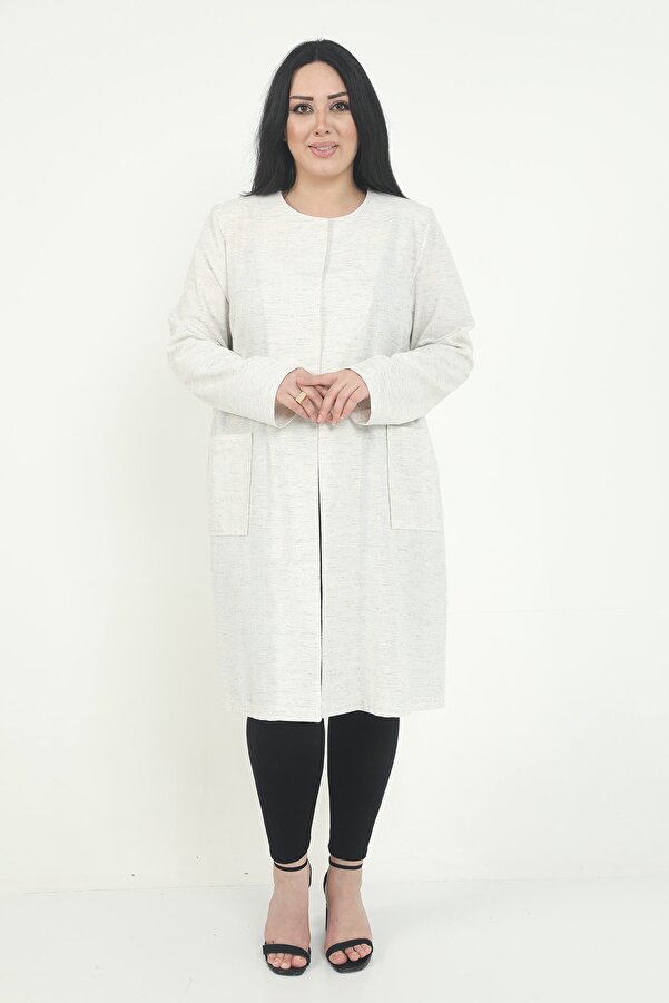 Round Neck Unlined with Pockets Kırçıllı Jacket — Ecru
