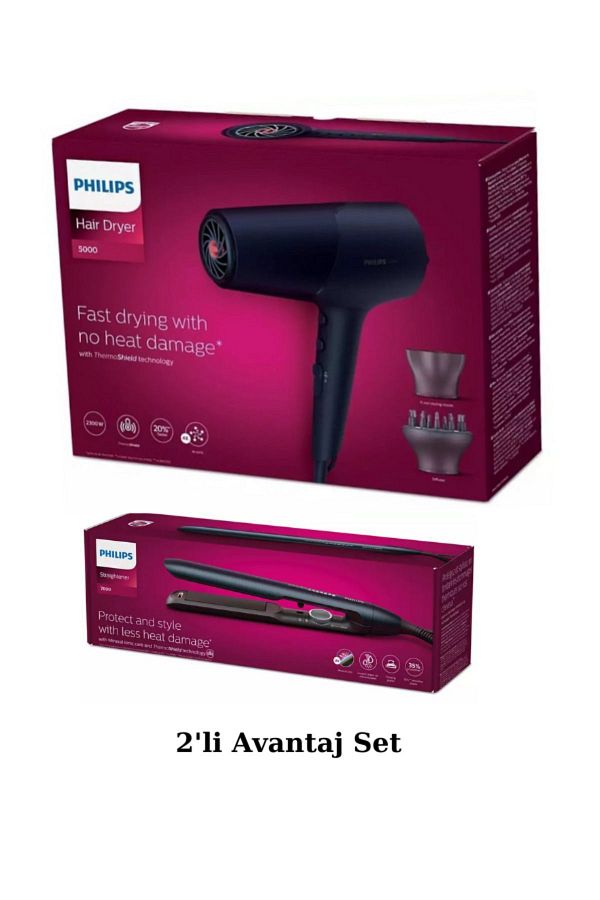 Philips BHD510/10 2300w Saç Kurutma Makinesi - BHS732/00 Argan Yağlı, UV Korumalı Saç Düzleştirici 2'li Set