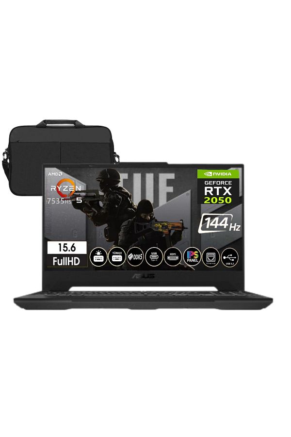 ASUS Tuf Gaming A15 Amd R5-7535HS 8gb DDR5 Ram 512gb Ssd RTX2050-144Hz 15.6" Freedos + Cimete Çanta
