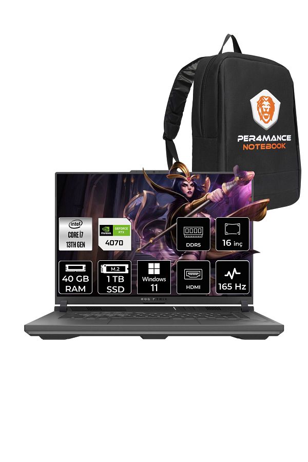 ASUS ROG STRIX G16 i7-13650HX 40GB 1TB SSD RTX4070/8GB 165HZ 16" WUXGA W11H N3189 & PER4 ÇANTA