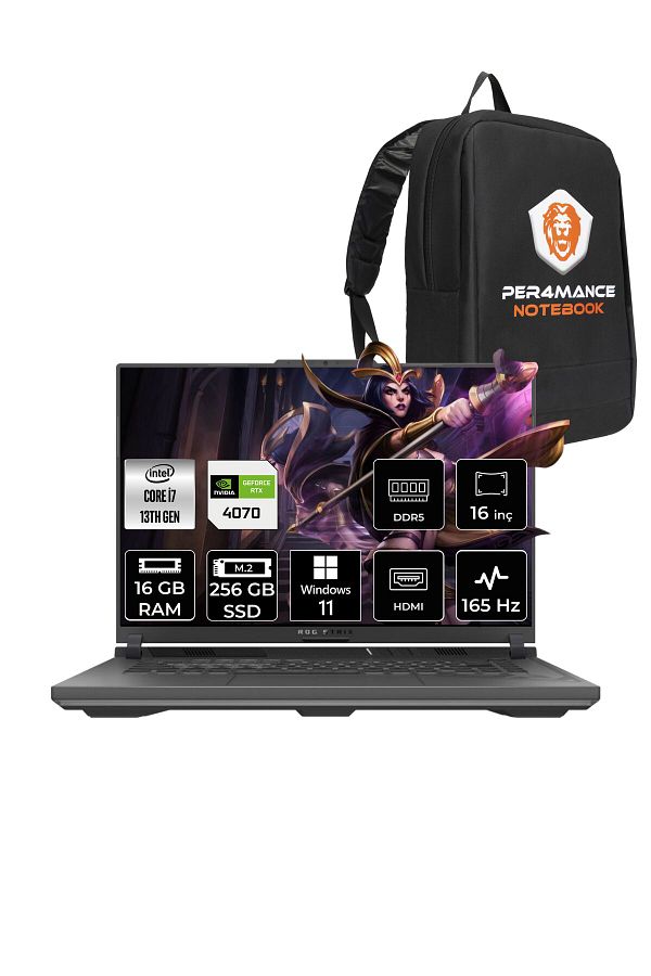 ASUS ROG STRIX G16 i7-13650HX 16GB 256GB SSD RTX4070/8GB 165HZ 16" WUXGA W11H N3189 & PER4 ÇANTA