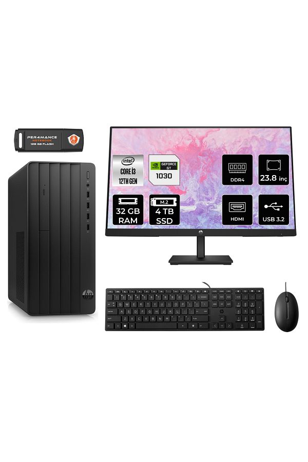 HP TOWER 290 G9 i3 12100 32GB RAM 4TB SSD GT1030/4GB FDOS 6D3A1EA MASAÜSTÜ PC & 23.8'' MONİTÖR