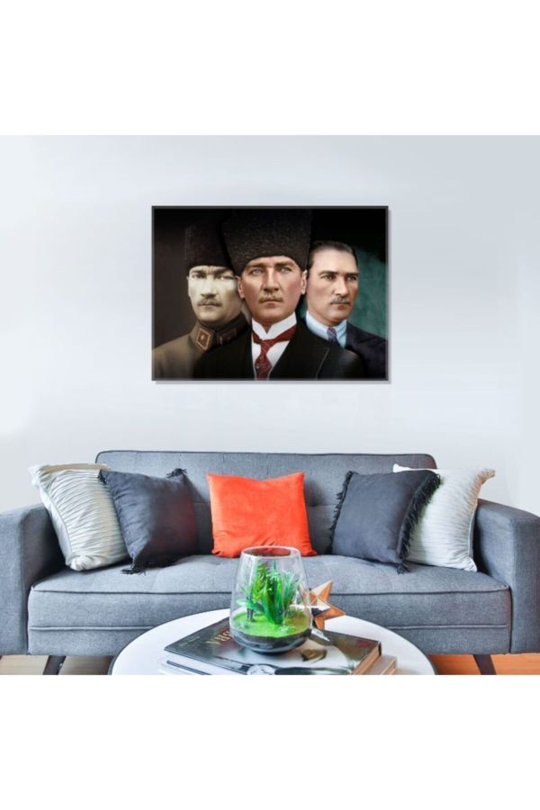 Atatürk 3'lü Portre Kanvas Tablo 35 X 50 Cm