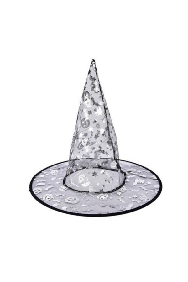 Halloween Cadılar Bayramı Şeffaf Cadı Şapkası Desenli Çocuk Yetişkin 40cm