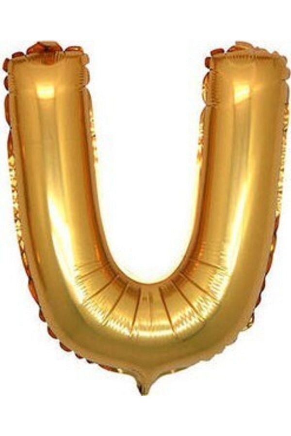Gold Renk Folyo Balon U Harfli Helyum Balon 100 Cm Dev Boy