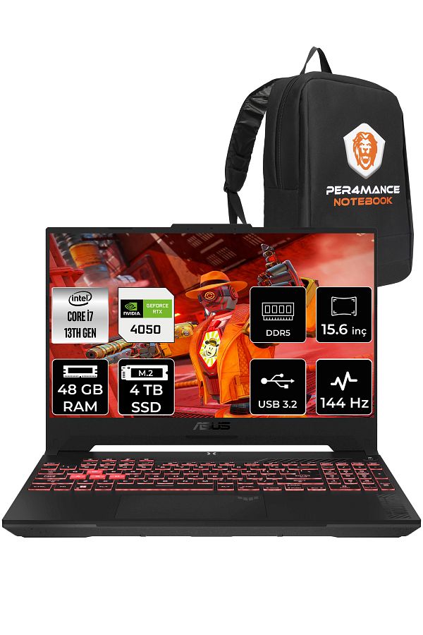 ASUS Tuf Gaming F15 i7 13620H 48GB RAM 4TB SSD RTX4050/6GB 144Hz 15.6" FHD FDOS LP261 & PER4 ÇANTA