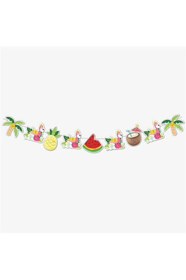 Flamingo Dekoratif Banner Doğum Günü Duvar Süs Tropikal Karpuz Ananas Palmiye Konsept