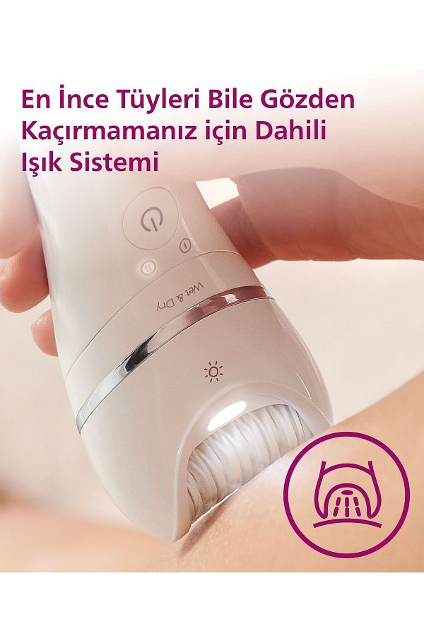 Philips BRE700/05 Epilatör (Yüz+Koltuk altı+Bikini Bölgesi+Bacak)Islak-Kuru,Işıklı,Kablosuz - Görsel 7