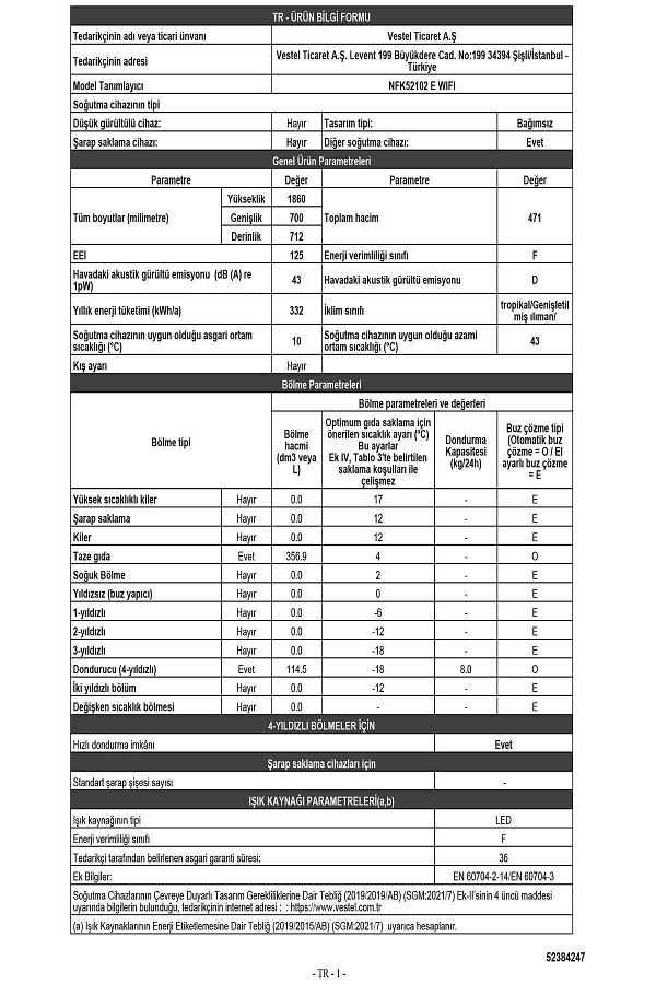 VESTEL NFK52102 E WIFI No-Frost Buzdolabı - Görsel 8