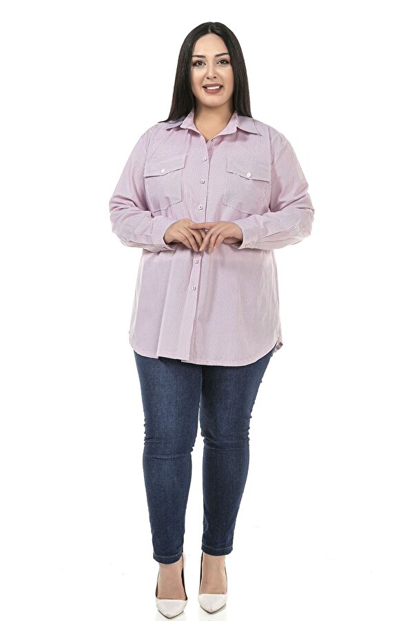 Chest with Pockets Fold-detail Sleeve Shirt — Pink