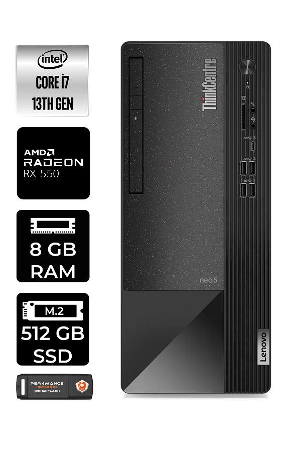 LENOVO Neo 50T 12JD0008TRE252 i7 13700 8GB RAM 512GB SSD RX550 4GB W11P MASAÜSTÜ BİLGİSAYAR