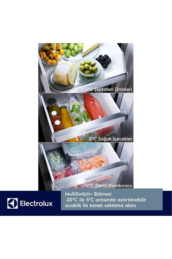 Electrolux ELT9VE52M0 90 cm MultiSwitch+ 522 lt E Enerji Siyah Cam Kapılı No Frost Gardırop Tipi Buzdolabı - Görsel 3