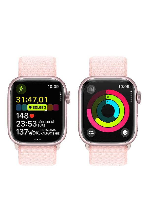Apple Watch Series 9 GPS + Cellular MRJ13TU/A 41 mm Pembe Alüminyum Kasa ve Uçuk Pembe Spor Loop - Görsel 7