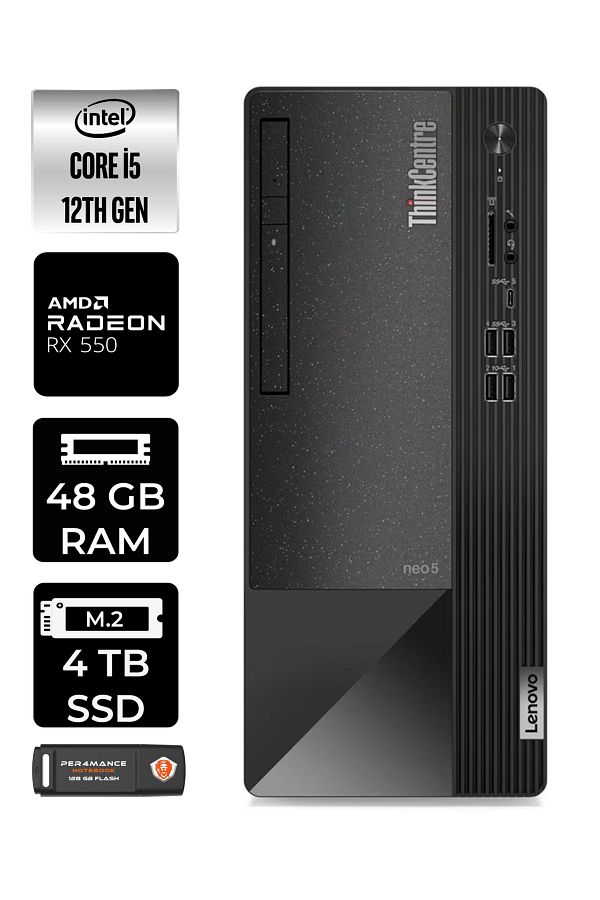 LENOVO Neo 50T 11SE00BJTXE295 i5 12400 48GB RAM 4TB SSD RX550 W11P MASAÜSTÜ BİLGİSAYAR