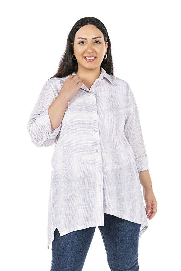 Asymmetric Cut Back Button-detail Shirt — Lilac