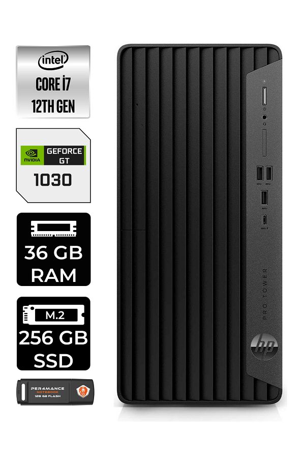 HP PRO TOWER 400 G9 E6U3M9EA581 i7 12700 36GB RAM 256GB SSD GT1030 4GB W11P MASAÜSTÜ BİLGİSAYAR