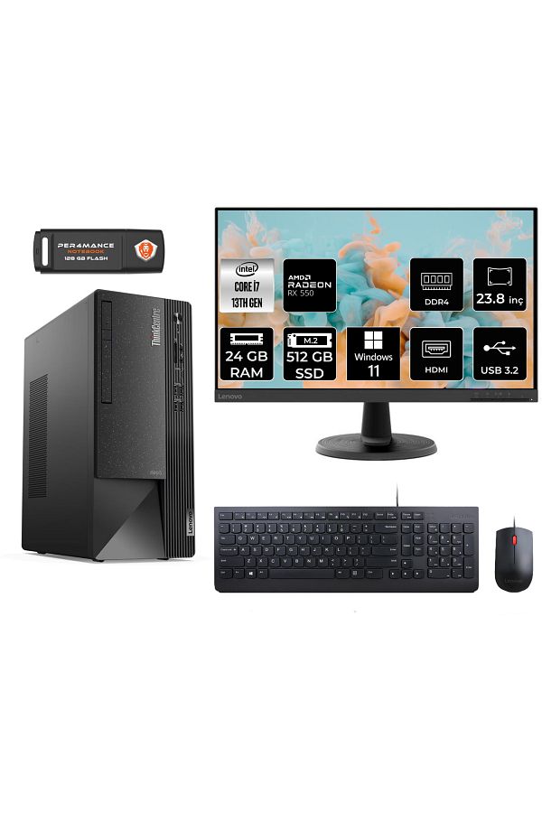 LENOVO Neo 50T AE12JD0008TRS272 i7 13700 24GB RAM 512GB SSD RX550 23.8" W11P MASAÜSTÜ BİLGİSAYAR