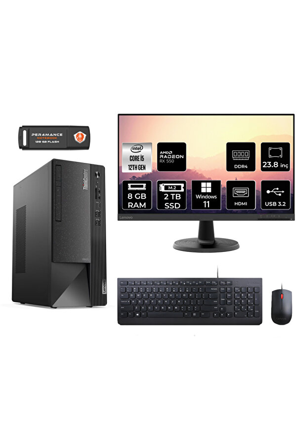 LENOVO Neo 50T AE0BJTXS254 i5 12400 8GB RAM 2TB SSD RX550 23.8" W11P MASAÜSTÜ BİLGİSAYAR