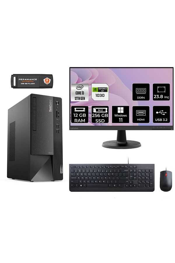 LENOVO Neo 50T AE01ATXS506 i3 12100 12GB RAM 256GB SSD GT1030 23.8" W11H MASAÜSTÜ BİLGİSAYAR
