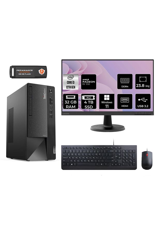 LENOVO Neo 50T AE01ATXS280 i3 12100 32GB RAM 4TB SSD RX550 23.8" W11P MASAÜSTÜ BİLGİSAYAR