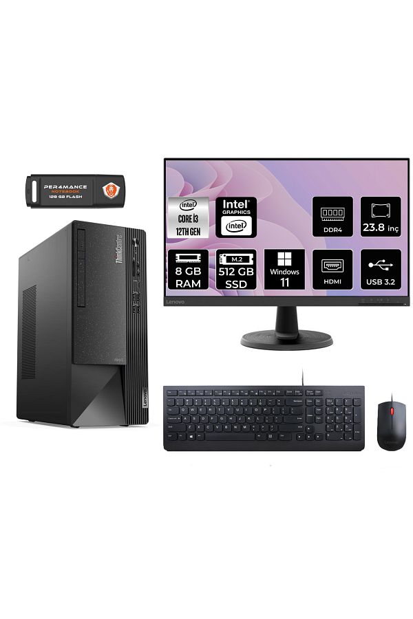 LENOVO Neo 50T AE01ATXS052 i3 12100 8GB RAM 512GB SSD 23.8" W11H MASAÜSTÜ BİLGİSAYAR