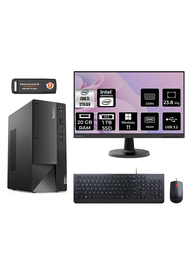 LENOVO Neo 50T AE01ATXS068 i3 12100 20GB RAM 1TB SSD 23.8" W11H MASAÜSTÜ BİLGİSAYAR