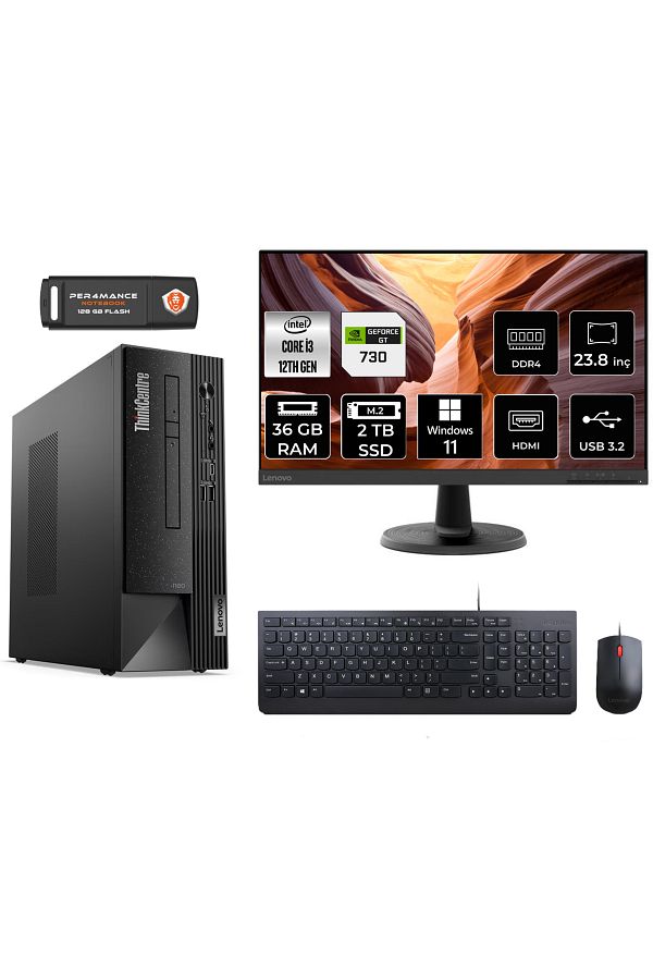 LENOVO Neo 50S AE02VTXS434 i3 12100 36GB RAM 2TB SSD GT730 23.8" W11P MASAÜSTÜ BİLGİSAYAR