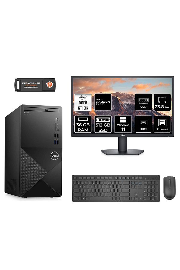 Dell VOSTRO 3910 AE3910S282 i7 12700 36GB RAM 512GB SSD RX550 4GB 23.8" W11P MASAÜSTÜ BİLGİSAYAR