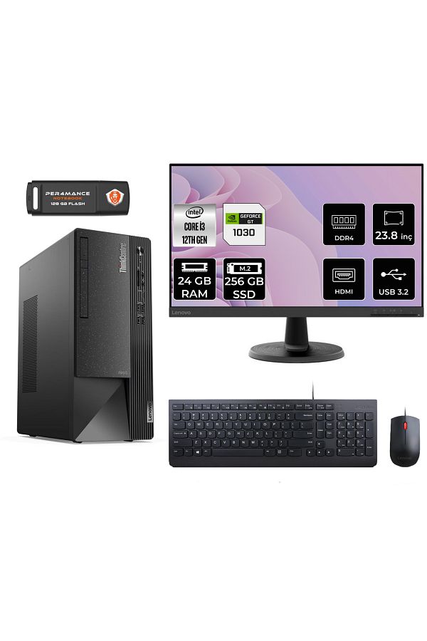 LENOVO Neo 50T AE01ATXS471 i3 12100 24GB RAM 256GB SSD GT1030 23.8" FDOS MASAÜSTÜ BİLGİSAYAR