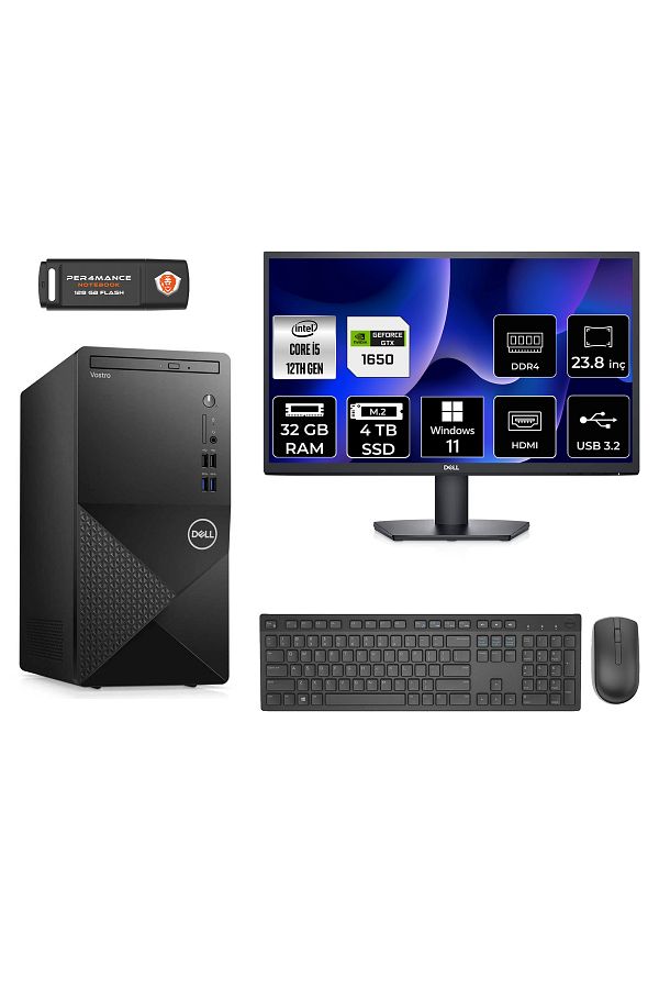 Dell VOSTRO 3910 AE3910S680 i5 12400 32GB RAM 4TB SSD GTX1650 4GB 23.8" W11H MASAÜSTÜ BİLGİSAYAR
