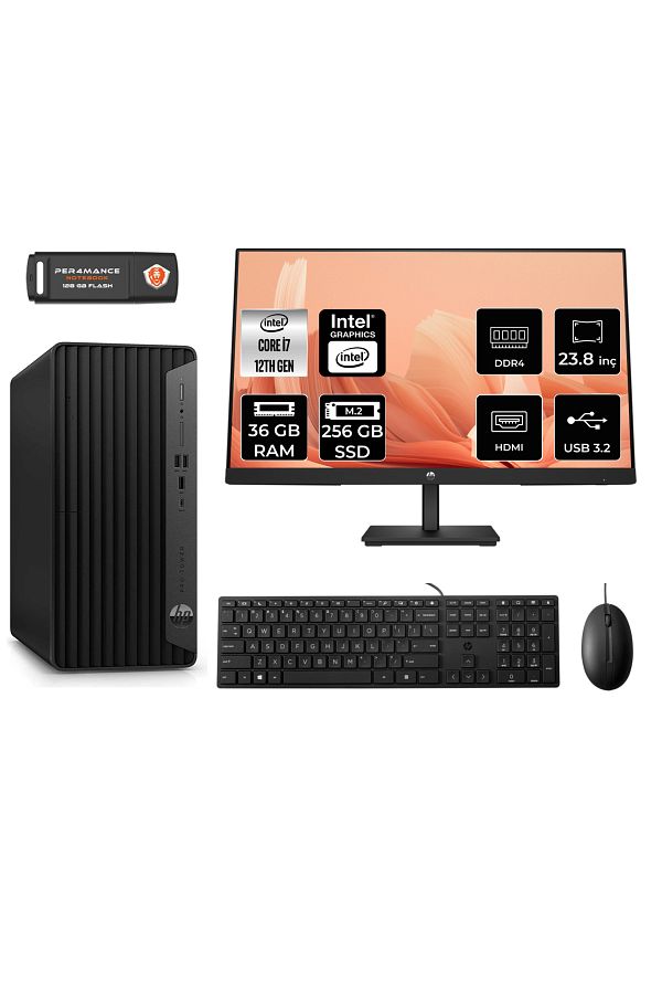 HP PRO TOWER 400 G9 AE6U3M9EAS031 i7 12700 36GB RAM 256GB SSD 23.8" FDOS MASAÜSTÜ BİLGİSAYAR