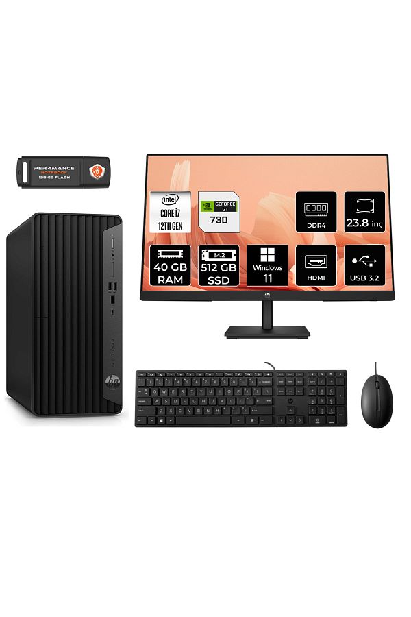 HP PRO TOWER 400 G9 AE6U3M9EAS437 i7 12700 40GB RAM 512GB SSD GT730 4GB 23.8" W11P MASAÜSTÜ PC