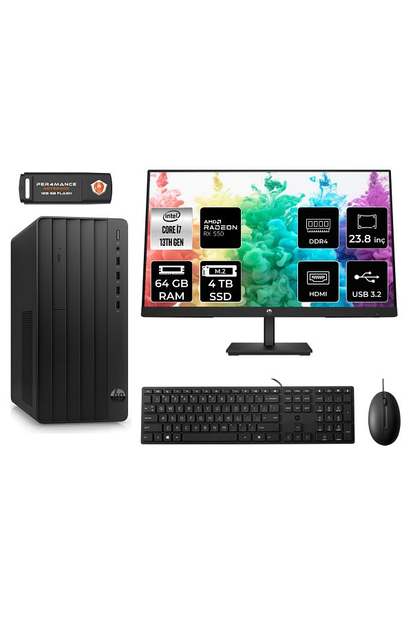 HP PRO TOWER 290 G9 AE8T2X2ESS200 i7 13700 64GB RAM 4TB SSD RX550 4GB 23.8" FDOS MASAÜSTÜ PC