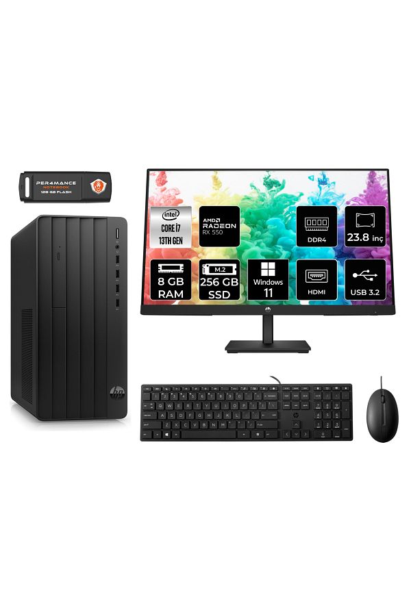 HP PRO TOWER 290 G9 AE8T2X2ESS201 i7 13700 8GB RAM 256GB SSD RX550 4GB 23.8" W11H MASAÜSTÜ PC