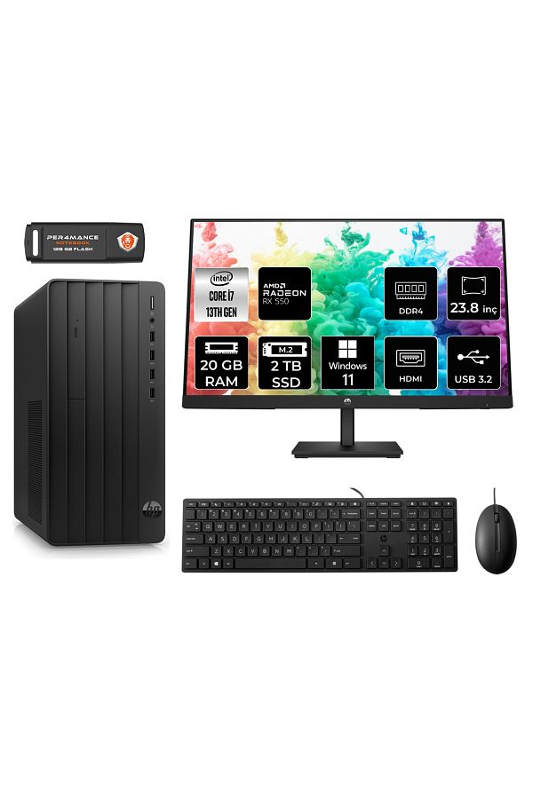HP PRO TOWER 290 G9 AE8T2X2ESS269 i7 13700 20GB RAM 2TB SSD RX550 4GB 23.8" W11P MASAÜSTÜ PC