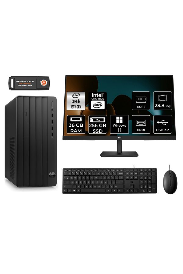 HP PRO TOWER 290 G9 AE8T2X0ESS081 i3 13100 36GB RAM 256GB SSD 23.8" W11H MASAÜSTÜ BİLGİSAYAR