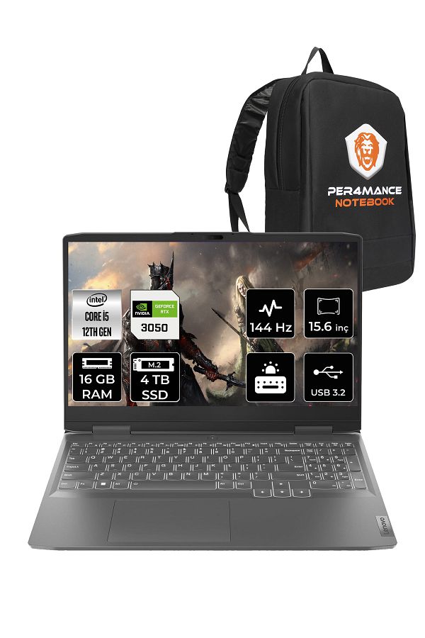LENOVO LOQ  i5-12450H 16GB 4TB SSD RTX3050/6GB 15.6" FHD 144Hz FDOS 82XV00WYTX & PER4 ÇANTA