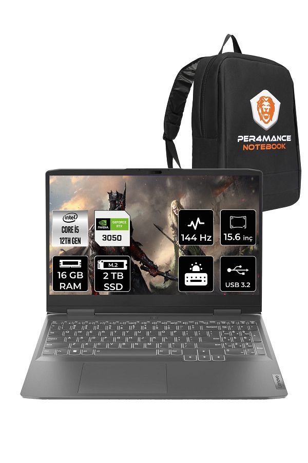 LENOVO LOQ  i5-12450H 16GB 2TB SSD RTX3050/6GB 15.6" FHD 144Hz FDOS 82XV00WYTX & PER4 ÇANTA