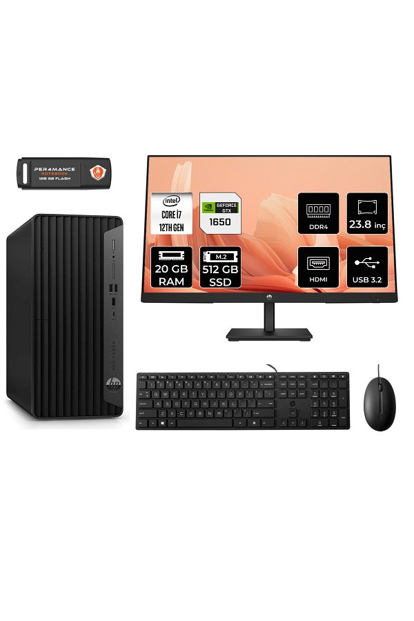 HP PRO TOWER 400 G9 AE6U3M9EAS617 i7 12700 20GB RAM 512GB SSD GTX1650 4GB 23.8" FDOS MASAÜSTÜ PC