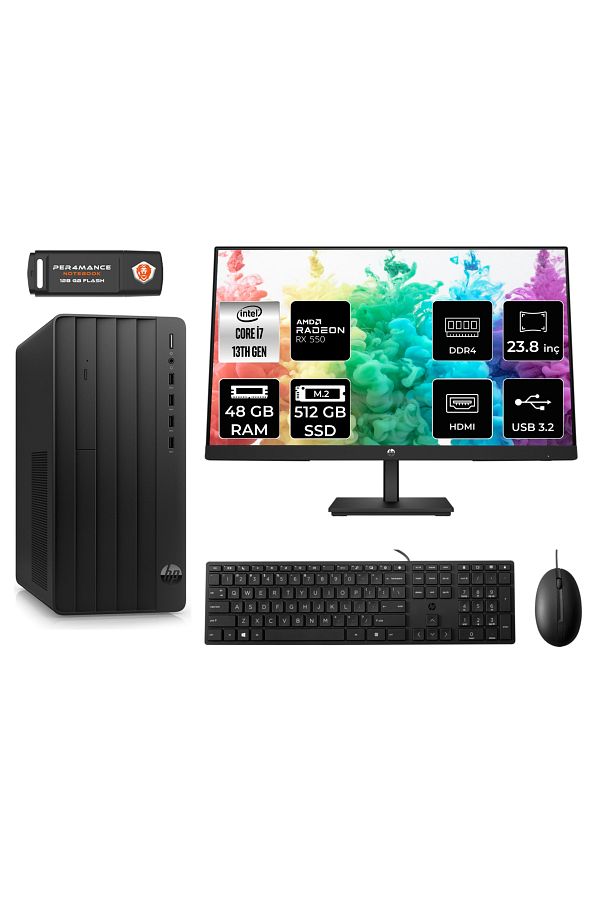 HP PRO TOWER 290 G9 AE8T2X2ESS192 i7 13700 48GB RAM 512GB SSD RX550 4GB 23.8" FDOS MASAÜSTÜ PC